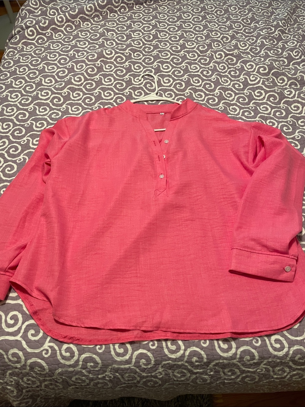 Womens pink linen Henley  blouse